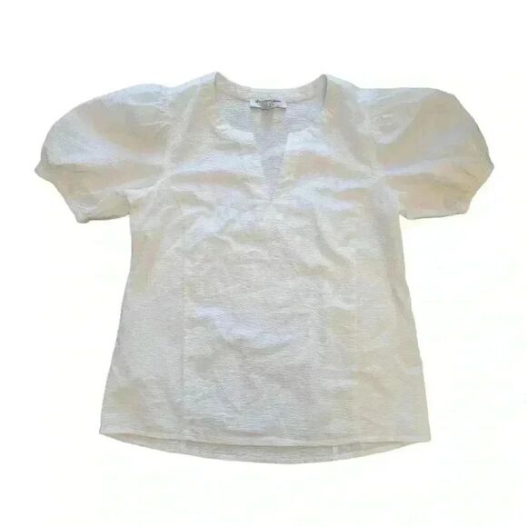 Tommy Bahama Nova Wave Women's White Cotton Seersucker V-Neck Puffy Short Sleeve - Picture 3 of 14